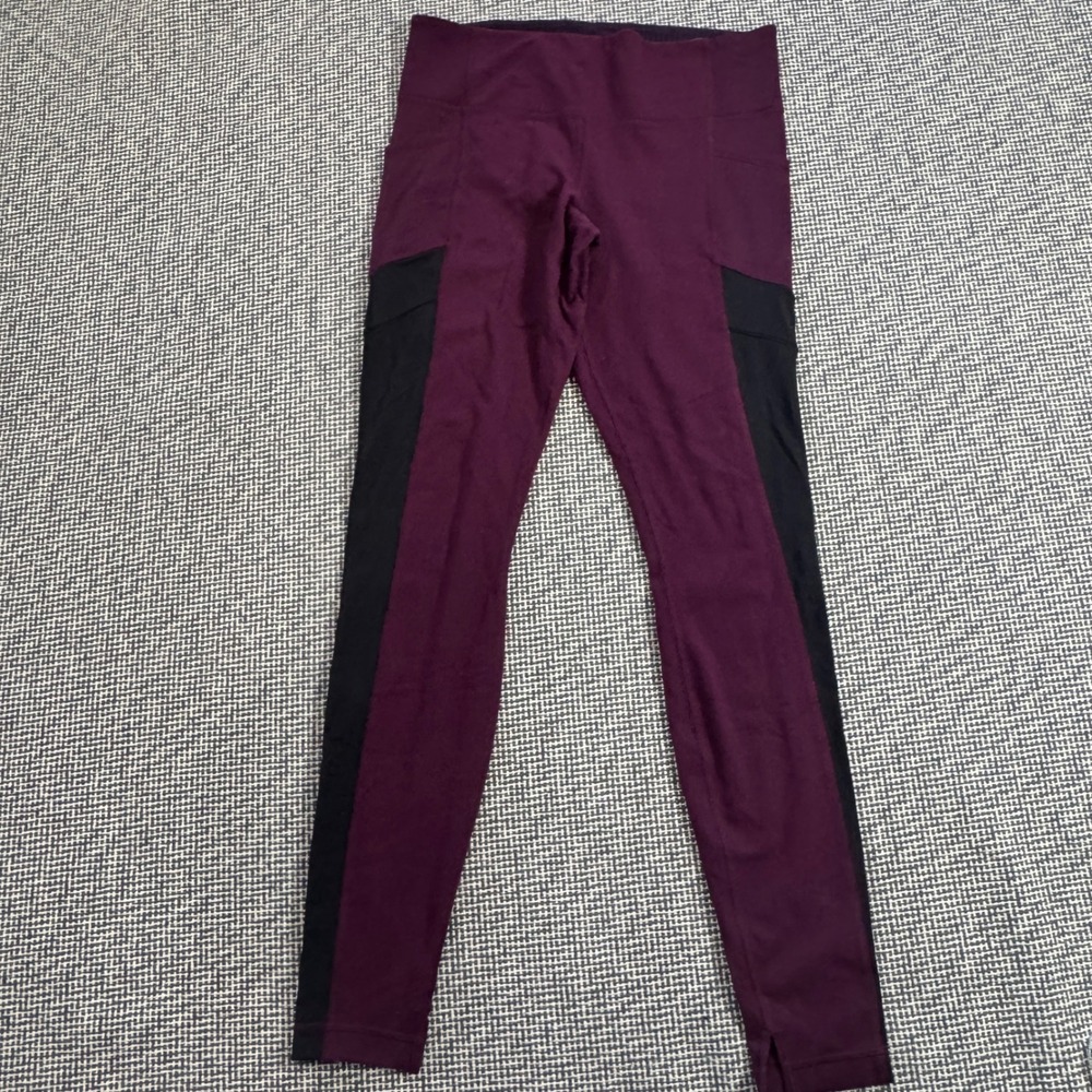 Lululemon High Rise Colorblock Pocket Leggings Plum Black Women Size 4